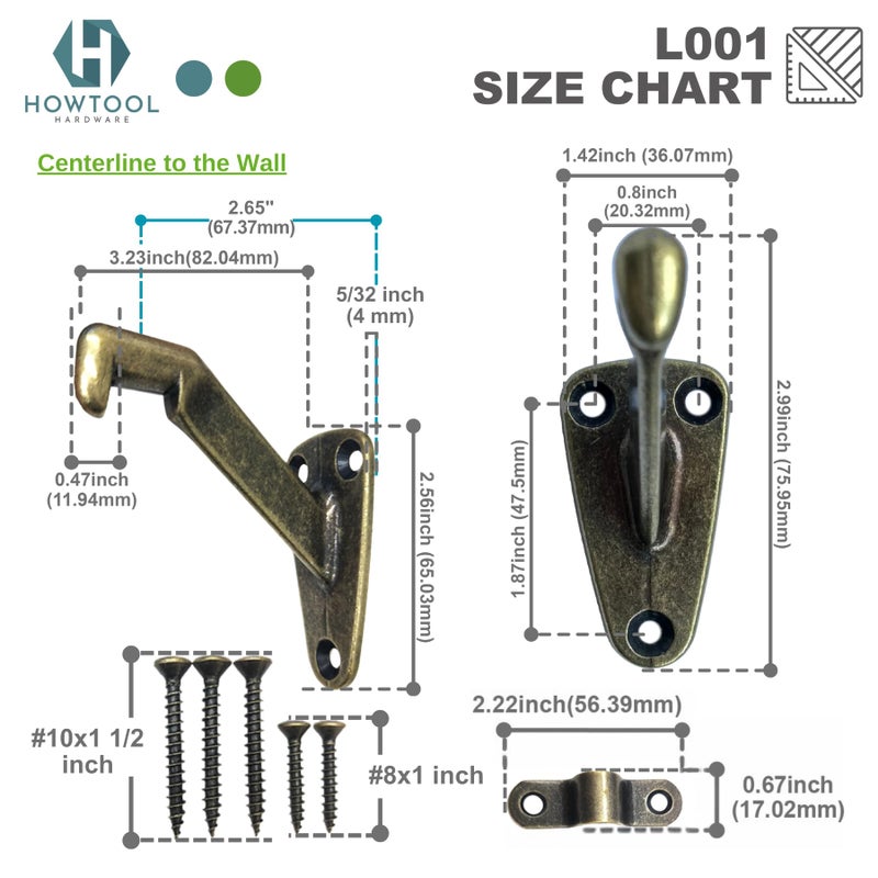 HOWTOOL Heavy Duty Handrail Bracket Antique Brass, 3 Pack | HOWTOOL - Image 4